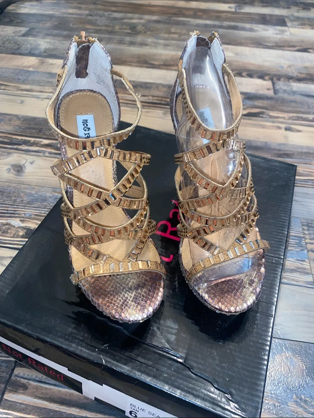 Not Rated Gold Snake-Print Cork Wedge Sandals